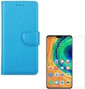 Huawei Mate 30 Portemonnee hoesje Turquoise met 2 stuks Glas Screen protector