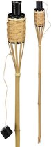 Bamboe gevlochten tuinfakkel 90 cm - Tuin decoratie/tuinverlichting - Oliefakkels navulbaar