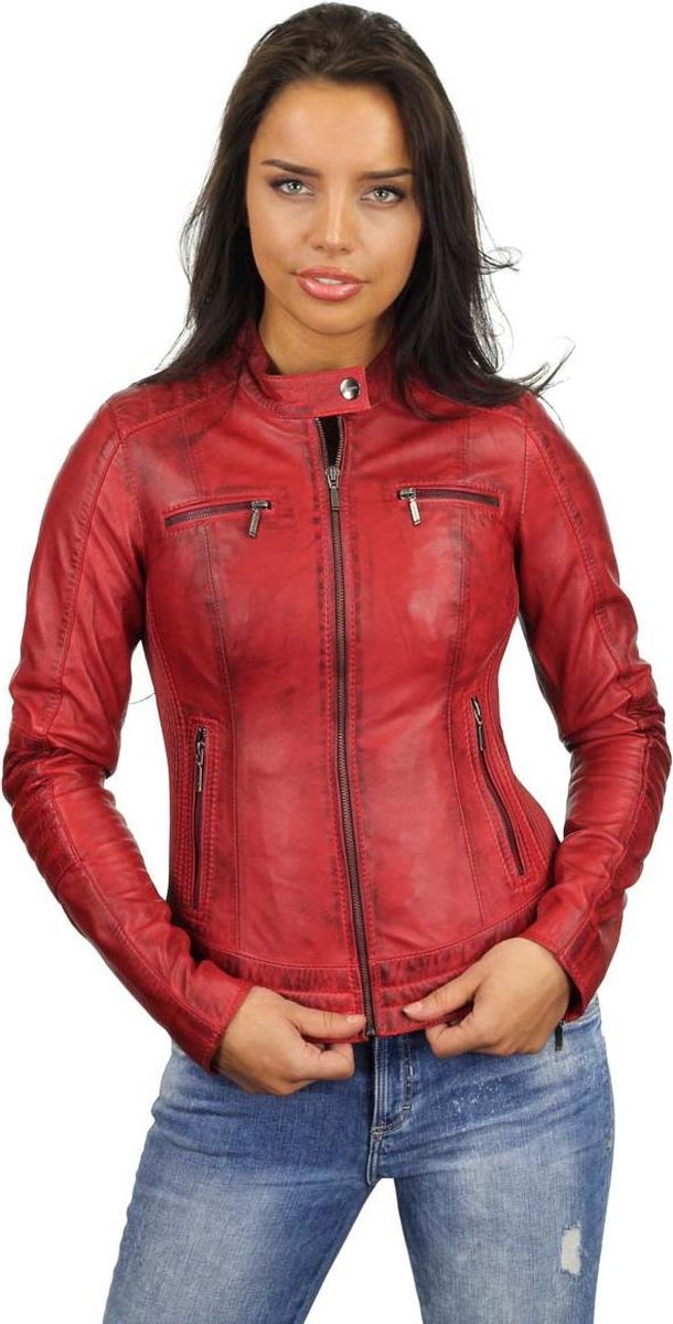 Versano Mesa Leren Dames Bikerjack Dames Jas XXL - Rood