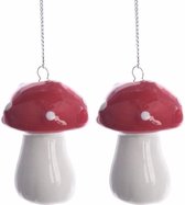 6x Kerstboomversiering rode/witte paddenstoelen 4 cm - Kerstboomdecoraties - Kerstdecoratie