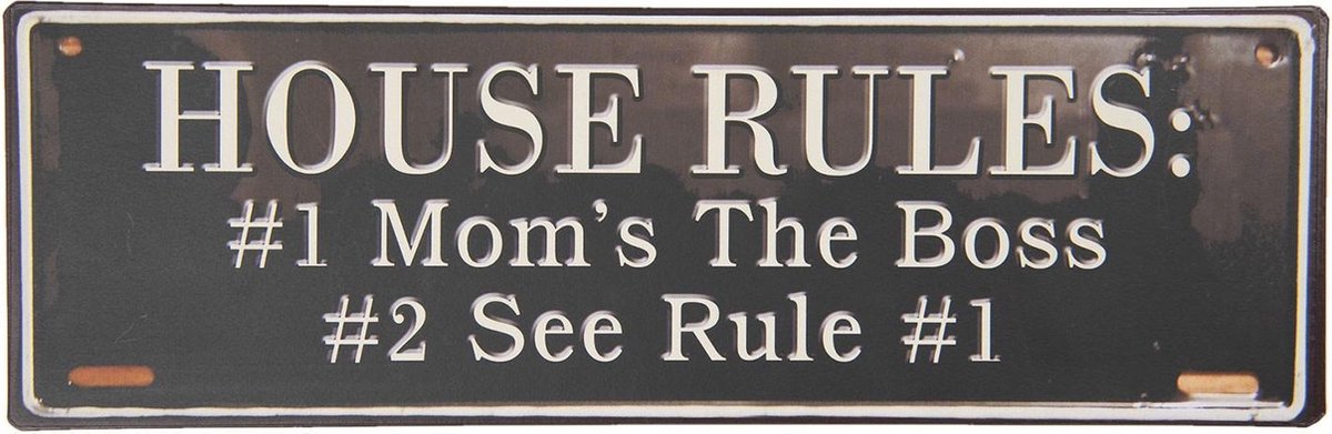 Tekstbord 39x13 cm Zwart Metaal Rechthoek House Rules Wandbord