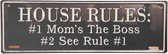 Clayre & Eef Tekstbord 39*13 cm Zwart Metaal Rechthoek House Rules Wandbord Quote Bord Spreuk