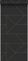 Origin behang grafische lijnen zwart en goud - 347726 - 0.53 x 10.05 m
