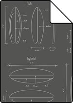 Proefstaal ESTAhome behang technische tekeningen van surfplanken donkergrijs - 128872 - 26,5 x 21 cm