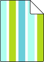 Proefstaal ESTAhome behang verticale strepen turquoise, limegroen en wit - 138703 - 26,5 x 21 cm