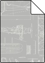 Proefstaal ESTAhome behangpapier constructietekeningen van vliegtuigen taupe - 128811 - 26,5 x 21 cm