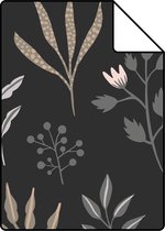 Proefstaal ESTAhome behang bloemmotief in Scandinavische stijl zwart, grijs, beige en roze - 139083 - 26,5 x 21 cm