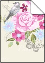 Proefstaal ESTAhome behangpapier bloemen en vogels pastelkleuren - 138119 - 26,5 x 21 cm