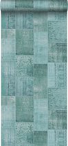 ESTAhome behang kelim patchwork aqua groen - 148332 - 53 x 1005 cm