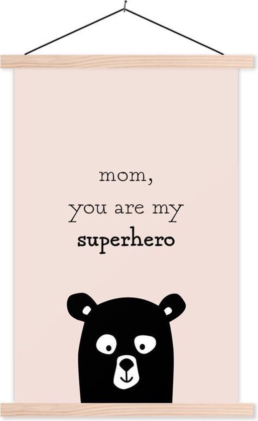 Cadeau pour la Fête des Mères - Citation maman tu es mon super-héros - affiche scolaire super héros rose clair en textielposter 60x90 cm - Tirage photo sur affiche textielposter (décoration murale salon / chambre)