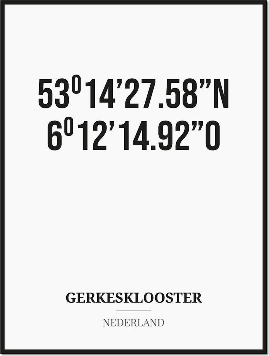 Studio216 Poster/kaart GERKESKLOOSTER met coördinaten zwart, wit