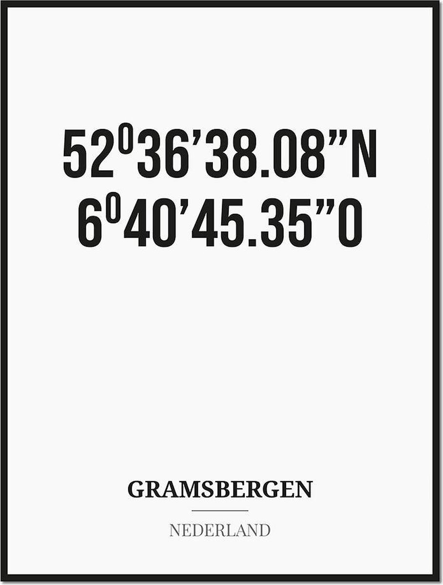 Studio216 Poster/kaart GRAMSBERGEN met coördinaten zwart, wit