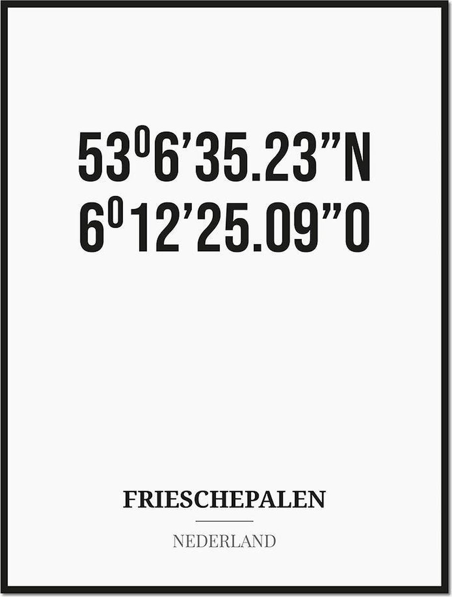 Studio216 Poster/kaart FRIESCHEPALEN met coördinaten zwart, wit