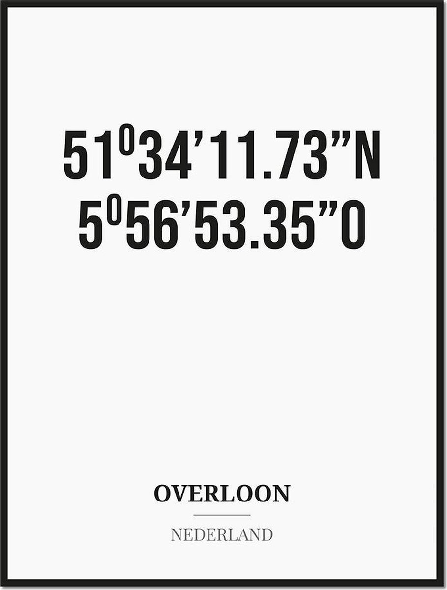 Studio216 Poster/kaart OVERLOON met coördinaten zwart, wit