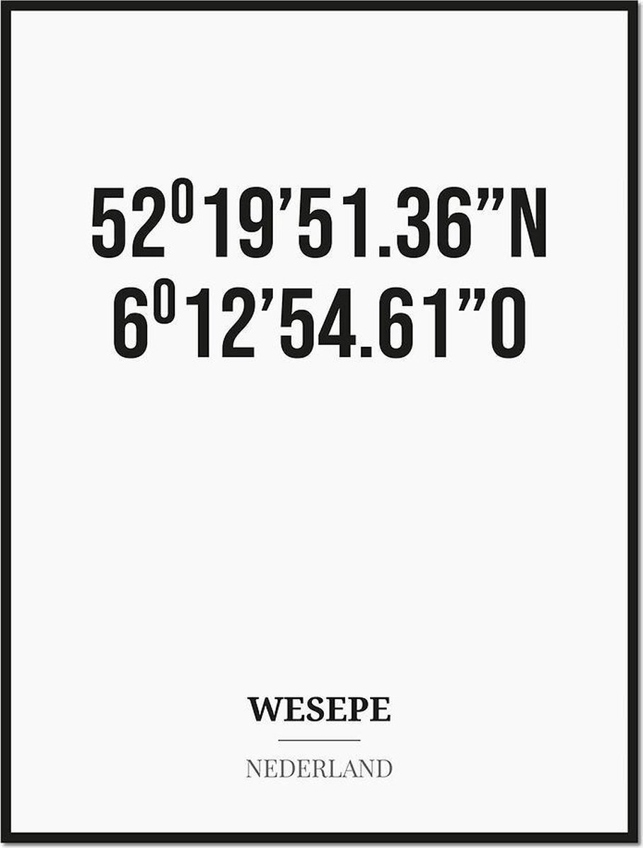 Studio216 Poster/kaart WESEPE met coördinaten zwart, wit