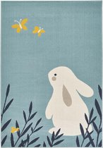 Kinderkamer vloerkleed Bunny Lottie - lichtblauw 120x170 cm