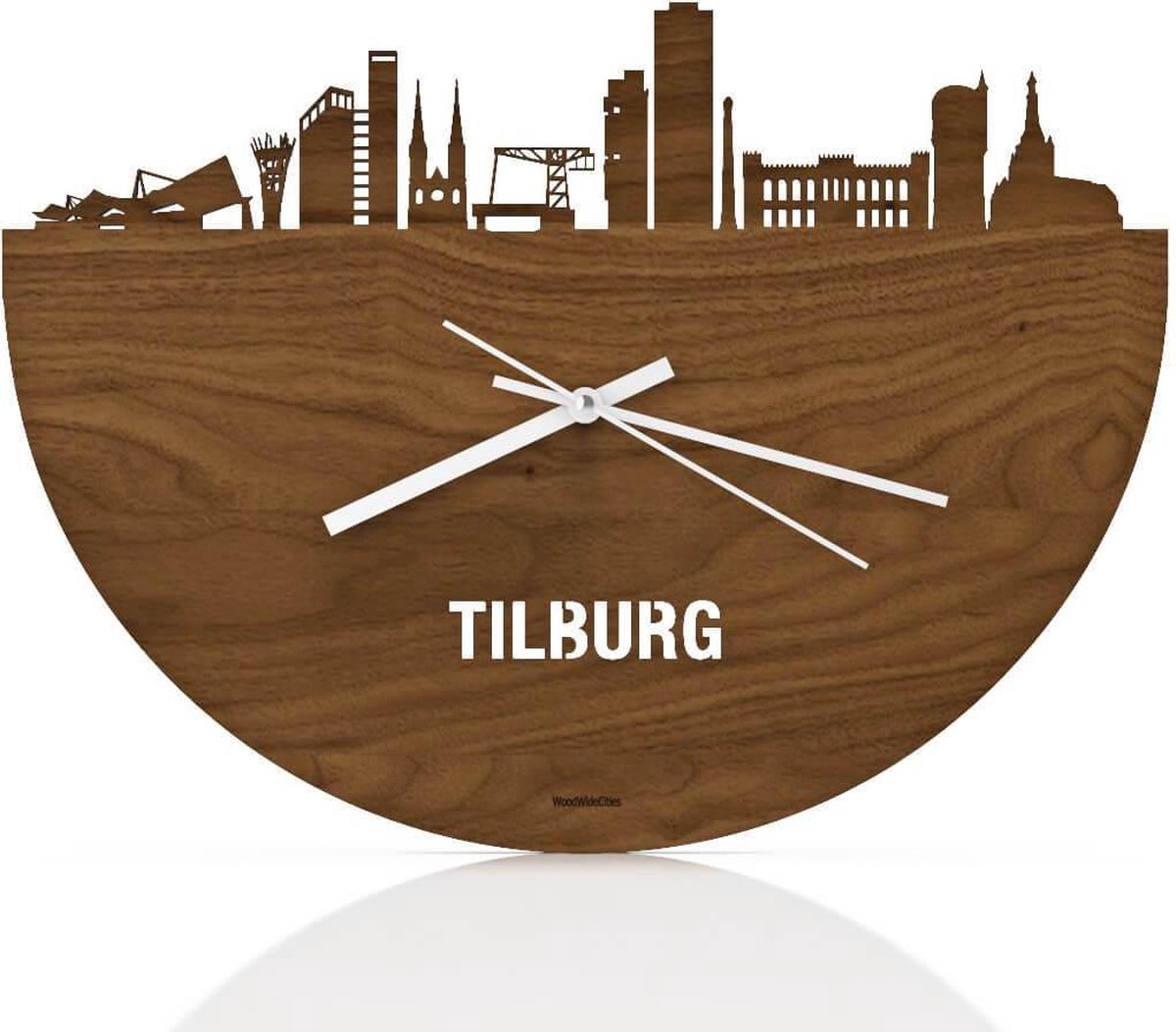 Skyline Klok Tilburg Notenhout - Ø 40 cm - Stil uurwerk - Wanddecoratie - Meer steden beschikbaar - Woonkamer idee - Woondecoratie - City Art - Steden kunst - Cadeau voor hem - Cadeau voor haar - Jubileum - Trouwerij - Housewarming - WoodWideCities