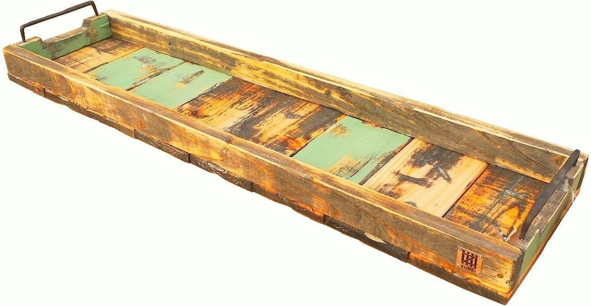 Tray met metalen handvaten. 78 x 20 x 8 cm