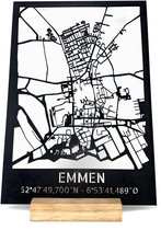 Standing Citymap Emmen MDF hout - 25x35 cm - Stadskaart woondecoratie - Wanddecoratie