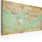 Schilderijen Op Canvas - Schilderij - World Map: Celadon Journey 90x60 - Artgeist Schilderij