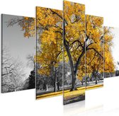 Schilderijen Op Canvas - Schilderij - Autumn in the Park (5 Parts) Wide Gold 200x100 - Artgeist Schilderij