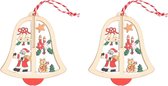 2x Kerstboomdecoratie houten kerstbellen met kerstman 10 cm - kerstboomvesiering - kerstdecoratie