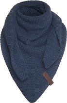 Knit Factory Coco Gebreide Omslagdoek Junior - Kindersjaal - Sjaal meisje - Wintersjaal - Driehoek Sjaal - Stola - Wollen sjaal - Donkerblauwe sjaal - Jeans - 140x60 cm
