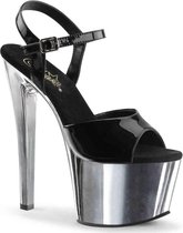 Pleaser Sandaal met enkelband, Paaldans schoenen -36 Shoes- SKY-309 Paaldans schoenen Zwart/Zilverkleurig