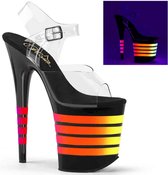 Pleaser Sandaal met enkelband, Paaldans schoenen -35 Shoes- FLAMINGO-808UVLN Paaldans schoenen Zwart/Multicolours