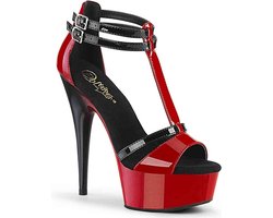 Pleaser - DELIGHT-663 Sandaal met enkelband - US 6 - 36 Shoes - Rood/Zwart