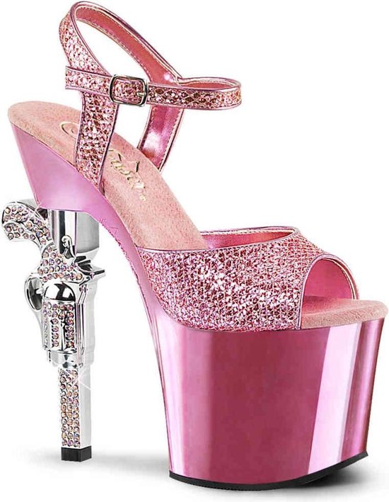 Pleaser - REVOLVER-709G Sandaal met enkelband, Paaldans schoenen - Paaldans schoenen - 36 Shoes - Roze