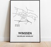 Winssen city poster, A4 met lijst, plattegrond poster, woonplaatsposter, woonposter