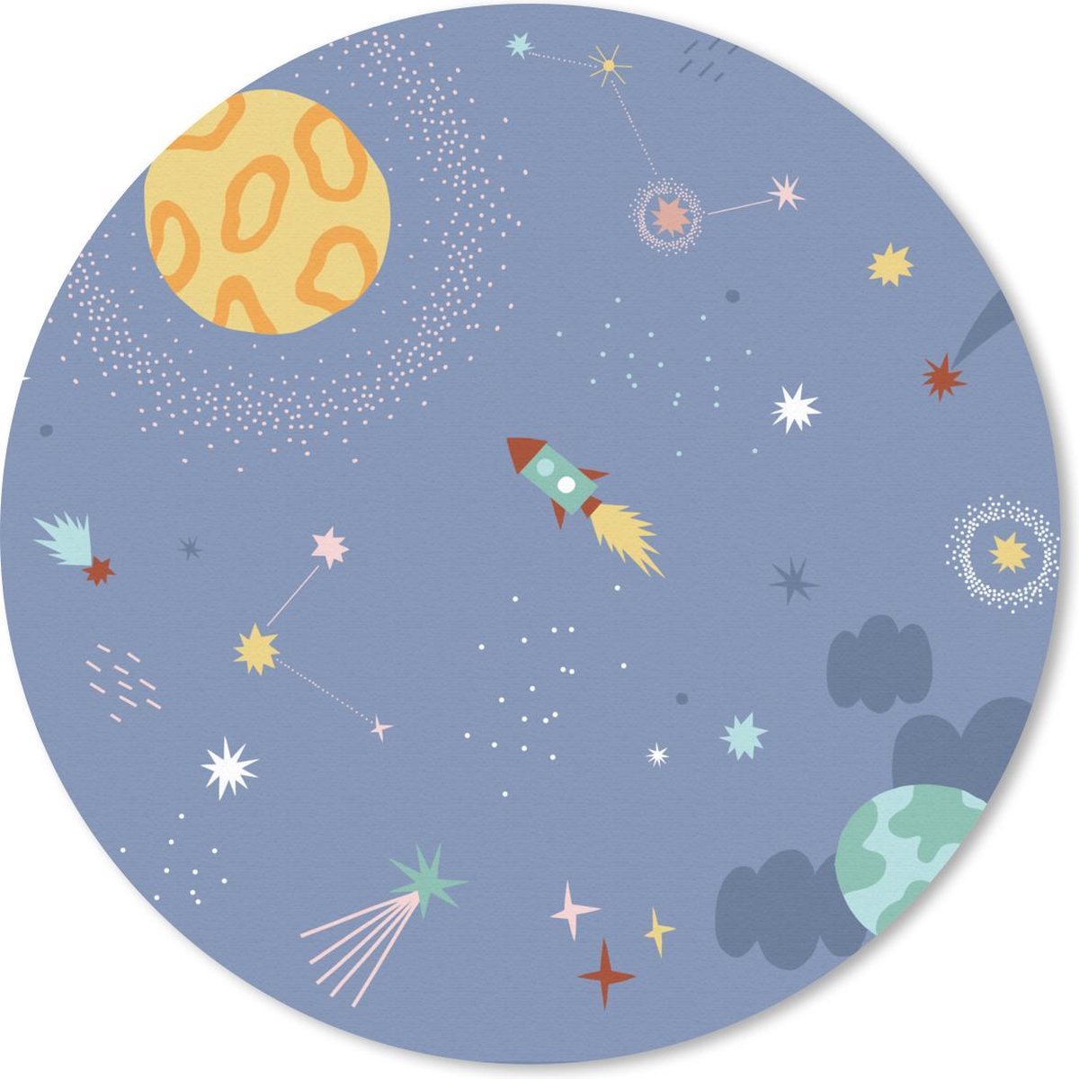 Muismat rond 30x30 cm - Mousepad Kinderen - Raket - Sterren - Ronde muismatten