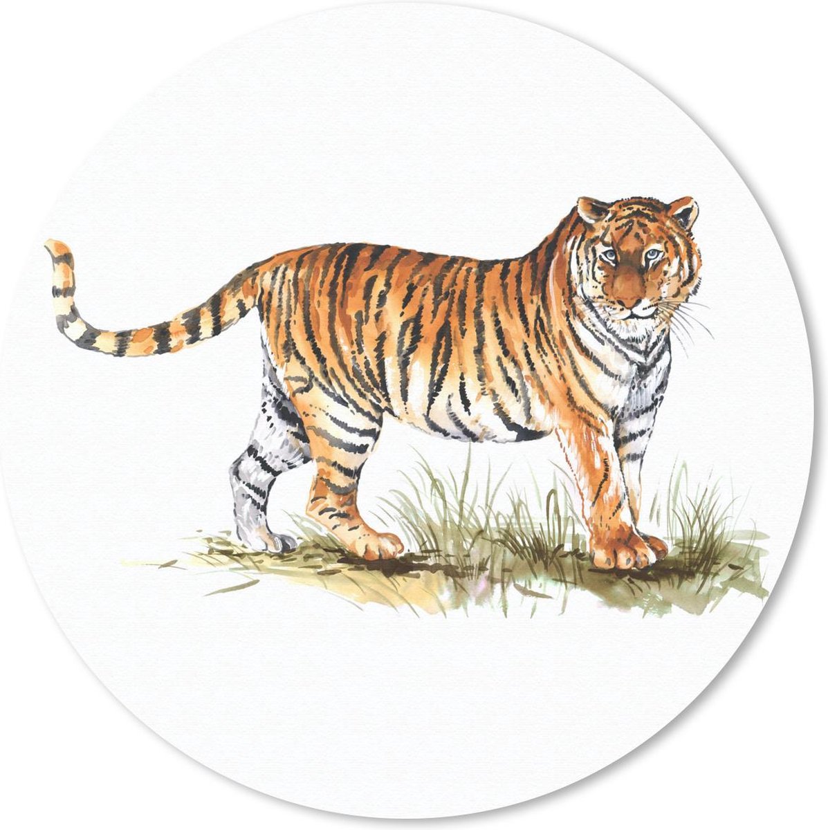 Muismat rond 30x30 cm - Mousepad Tijger - Schilderij - Gras - Ronde muismatten