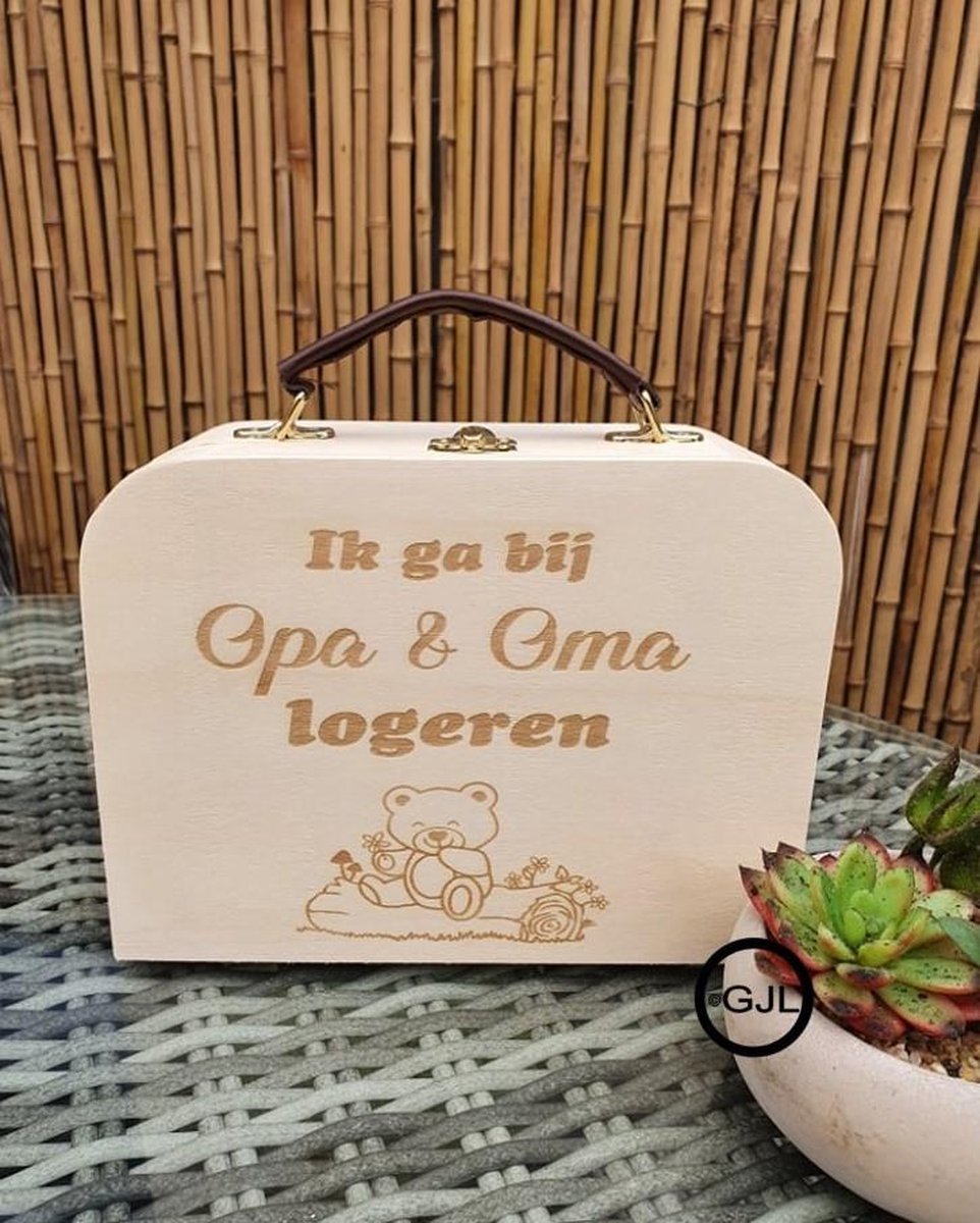Goedkoopste Houten koffertje - Ik ga slapen bij Opa en Oma met beer - Baby - Kleuter - Geboorte - School - kraam cadeau - logeer koffer