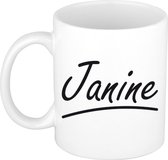 Janine naam cadeau mok / beker sierlijke letters - Cadeau collega/ moederdag/ verjaardag of persoonlijke voornaam mok werknemers