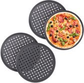4x pizzaplaat rond - pizza bakplaat - rond - antiaanbaklaag - geperforeerd grijs