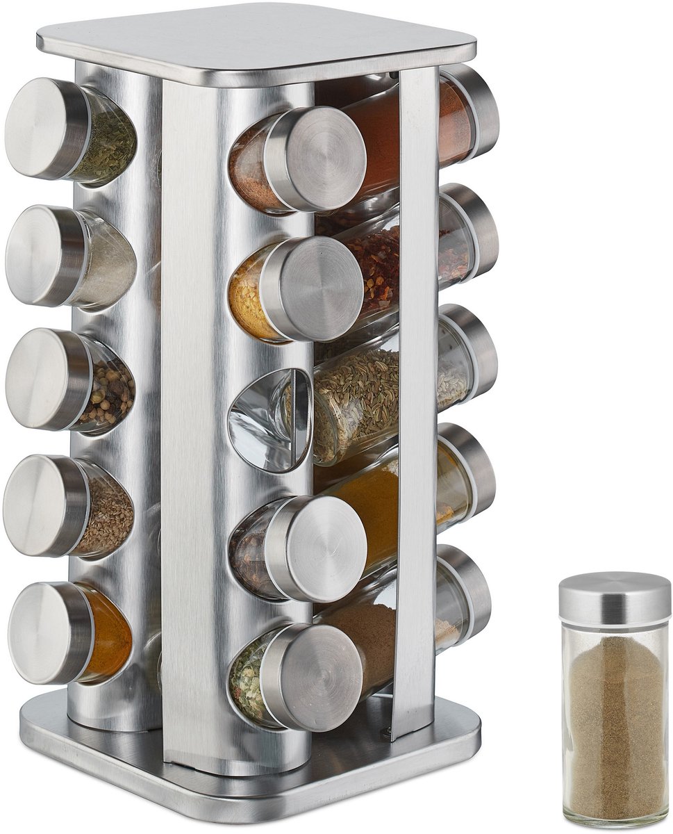 kruidenrek - met 20 potjes - 34 x 19 cm - rvs-glass - rechthoekig - draaibaar