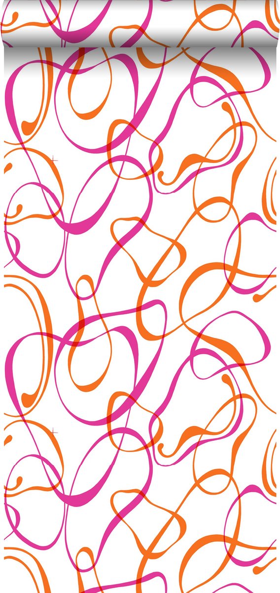 Sanders & Sanders behang grafische cirkels oranje en roze - 53 cm x 10.05 m - 935211
