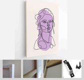 One line woman portrait and leaves in contemporary abstract style with colorful shapes. Vector hand drawn illustration - Modern Art Canvas - Vertical - 1908571222 - 50*40 Vertical
