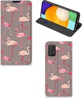 Stand Case Geschikt voor Samsung Galaxy A03s Hoesje met naam Flamingo