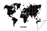 Poster Wereldkaart - Trendy - Zwart - 30x20 cm