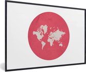 Fotolijst incl. Poster - Wereldkaart - Roze - Cirkel - 30x20 cm - Posterlijst