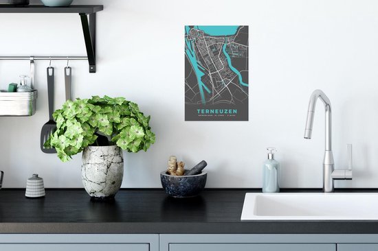 Poster Plan de ville - Terneuzen - Grijs - Blauw - 20x30 cm - Carte