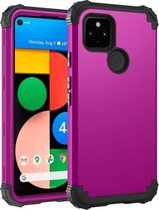 Voor Google Pixel 4a 5G 3 in 1 schokbestendige pc + siliconen beschermhoes (donkerpaars + zwart)