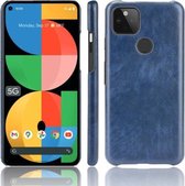 Voor Google Pixel 5a 5G Schokbestendige Litchi Textuur PC + PU Case (Blauw)