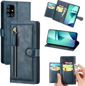 Samsung Galaxy A21s Book case met ritssluiting - Flipcover - Magnetisch - 5 kaarten houder - Donkerblauw