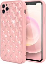 iPhone 7 Luxe Diamanten Back Cover Hoesje - Siliconen - Diamantpatroon - Back Cover - Apple iPhone 7 - Roze