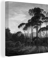 Canvas Schilderij Italiaans landschap met parasoldennen - Schilderij van Hendrik Voogd - zwart wit - 50x50 cm - Wanddecoratie