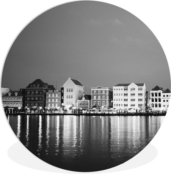 WallCircle - Wandcirkel ⌀ 60 - Curaçao - Willemstad - Zwart - Wit - Ronde schilderijen woonkamer - Wandbord rond - Muurdecoratie cirkel - Kamer decoratie binnen - Wanddecoratie muurcirkel - Woonaccessoires